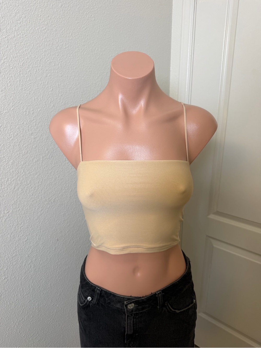 Smoothez by aerie Beige Square-Neck Crop Top with Spaghetti Straps